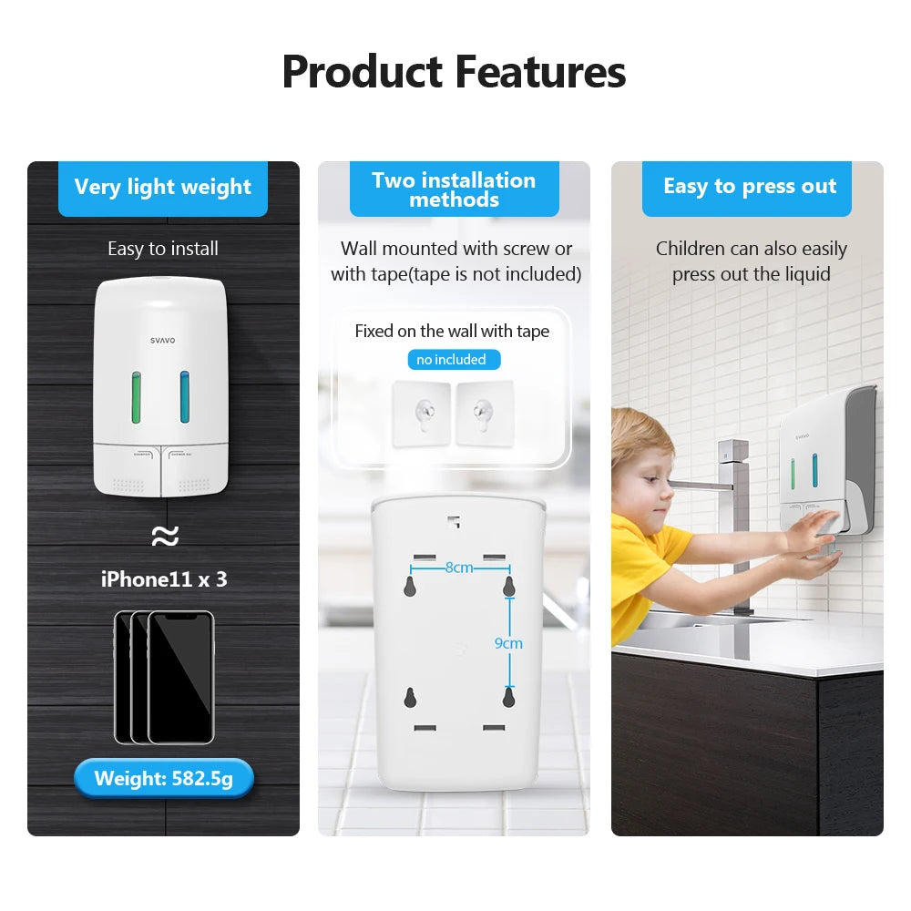 SVAVO PL-151052 批發雙頭手動皂液器 - 可補充式洗手乳分配器