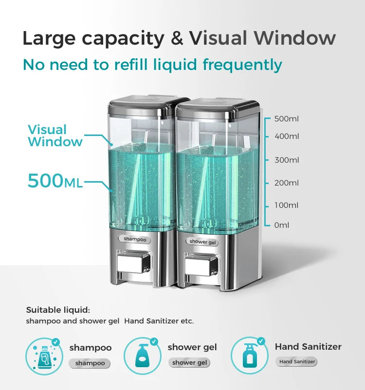 SVAVO V-8102 雙頭手動皂液器 - 500ml*2 壁掛式