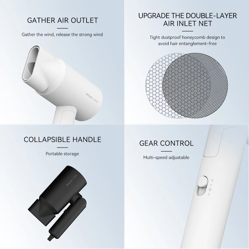 FaLin FL-1302 折疊式雙風嘴吹風機 - 1600W 3 檔調速 黑 / 白 / 灰三色 家用 / 酒店