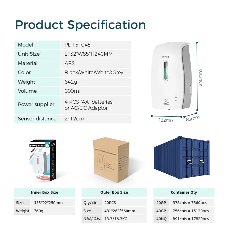 SVAVO PL-151045 自動皂液器 - 600ml 多功能商務款