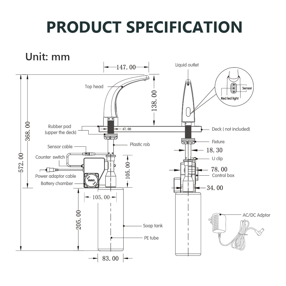 SVAVO V - SEN3085 自動感應皂液器 - 鋅合金材質 鉻色水龍頭式設計