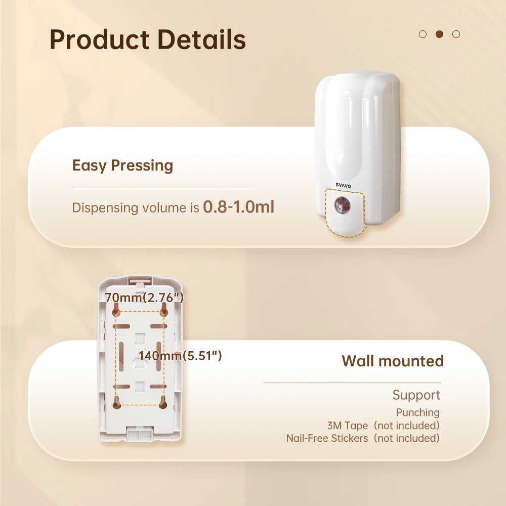 SVAVO V-730 手動液體皂液器 - 1000ml 壁掛式 現代白色款