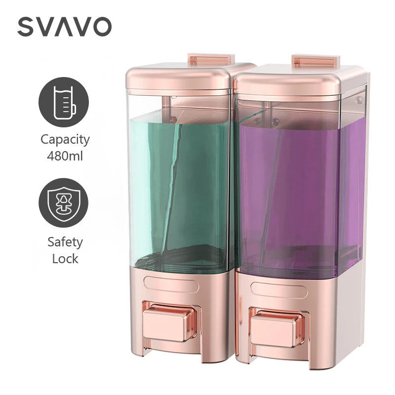 SVAVO V-8102 雙頭手動皂液器 - 500ml*2 壁掛式