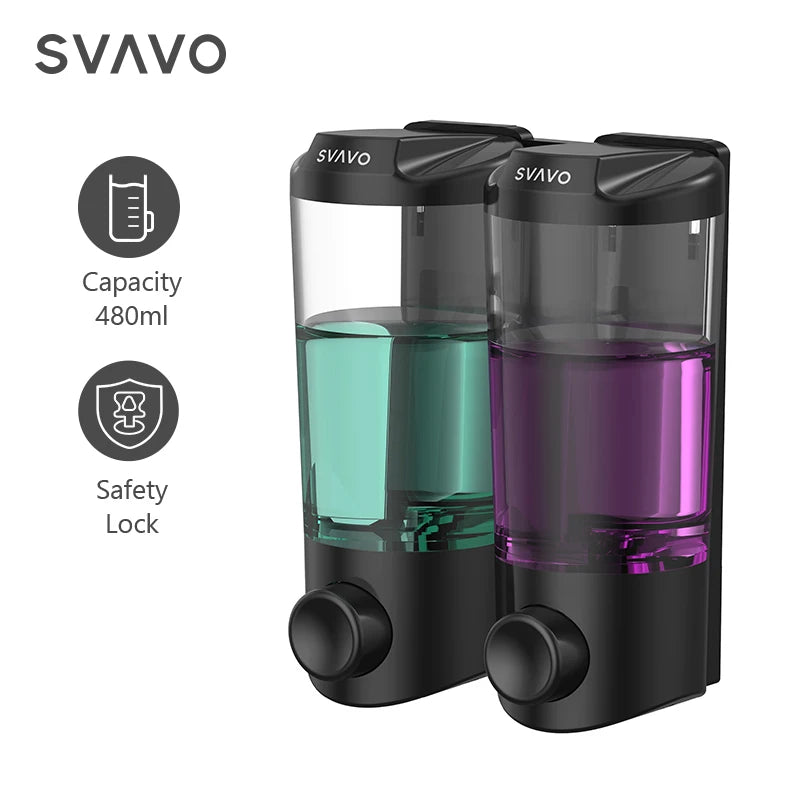 SVAVO V-9122 雙格手動皂液器 - 2x400ml 壁掛式 適用肥皂及消毒凝膠
