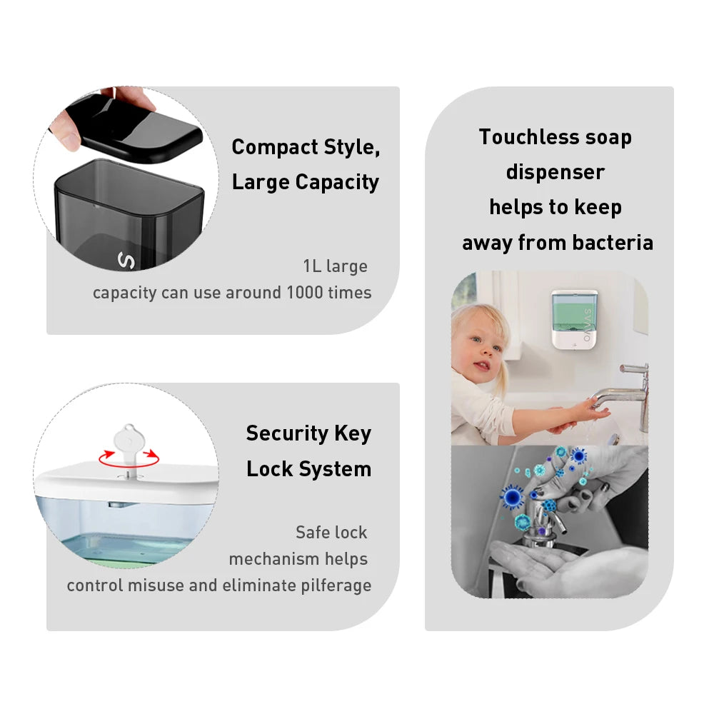 SVAVO OS - 0410 自動泡沫皂液器 - 1000ml 免打孔壁掛式 白 / 黑 / 鉻色可選