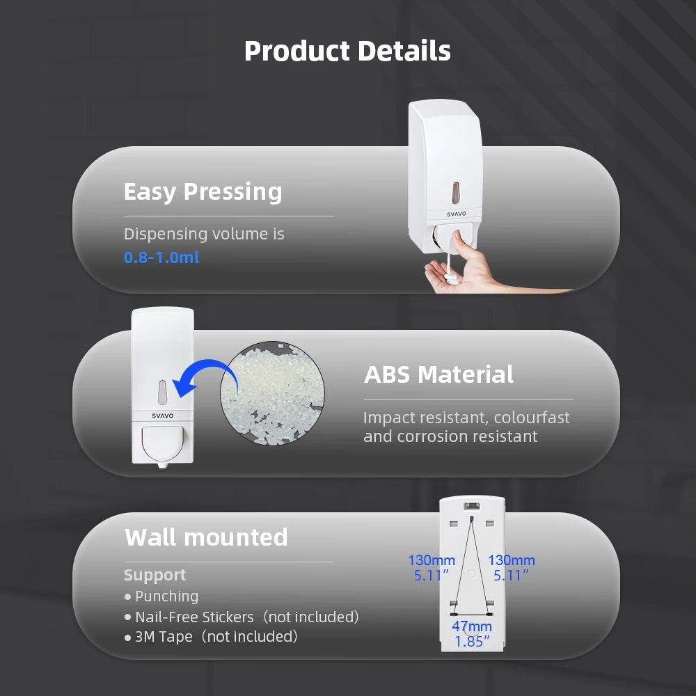 SVAVO V-830 手動泡沫皂液器 - 700ml 壁掛式 多場所適用