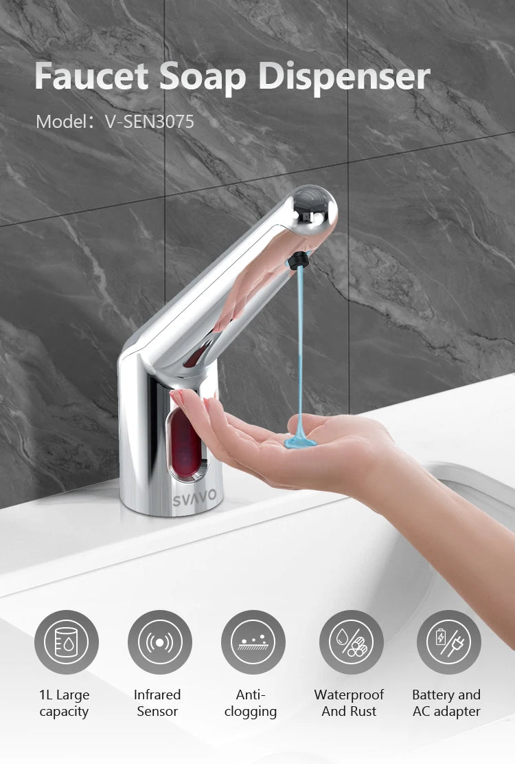 SVAVO V-SEN3075 自動水龍頭皂液器 - 1000ml 鋅合金鉻色款