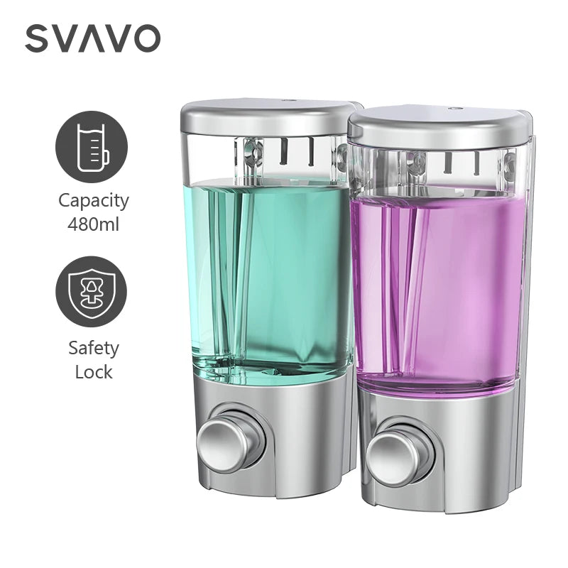 SVAVO V-9102 雙格手動皂液器 - 2×400ml 壁掛式 底部按壓 白 / 鉻色可選