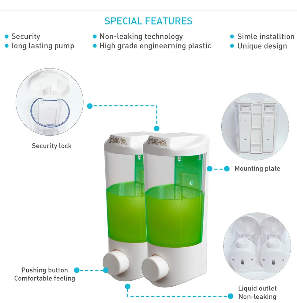 SVAVO V-9122 雙格手動皂液器 - 2x400ml 壁掛式 適用肥皂及消毒凝膠