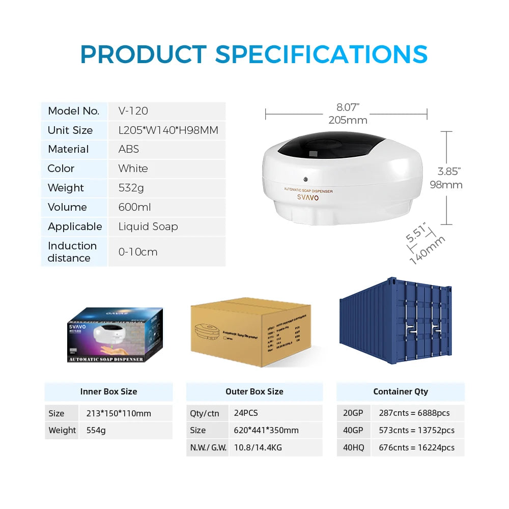 SVAVO V-120 自動皂液器 - 600ml 白色壁掛式