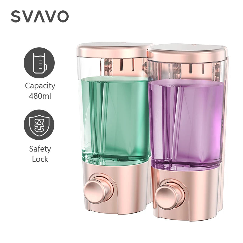 SVAVO V-9102 雙格手動皂液器 - 2×400ml 壁掛式 底部按壓 白 / 鉻色可選