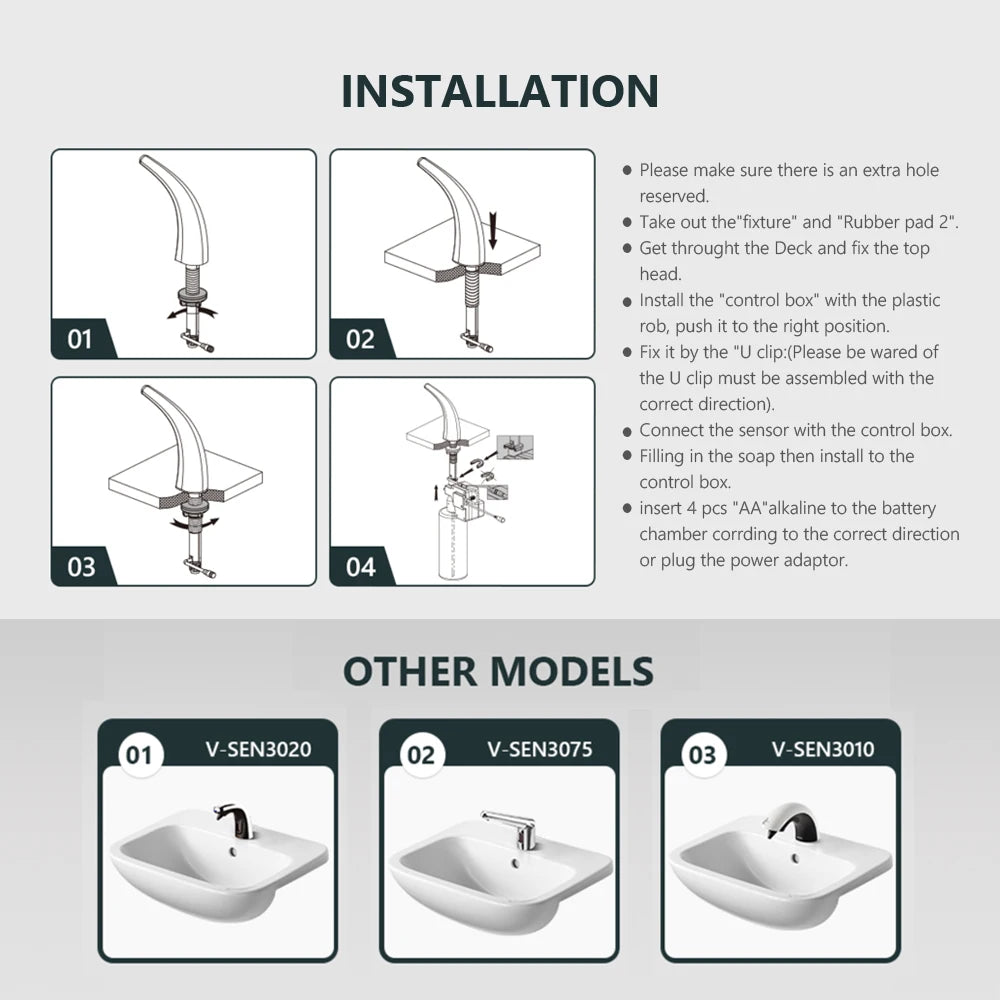 SVAVO V - SEN3085 自動感應皂液器 - 鋅合金材質 鉻色水龍頭式設計