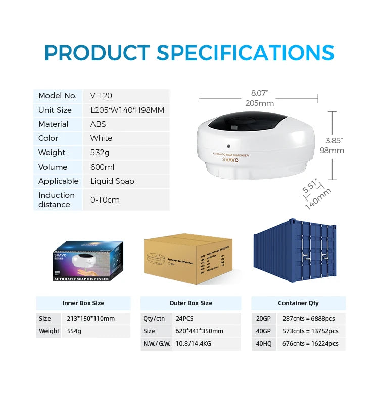SVAVO V-120 自動皂液器 - 600ml 白色壁掛式