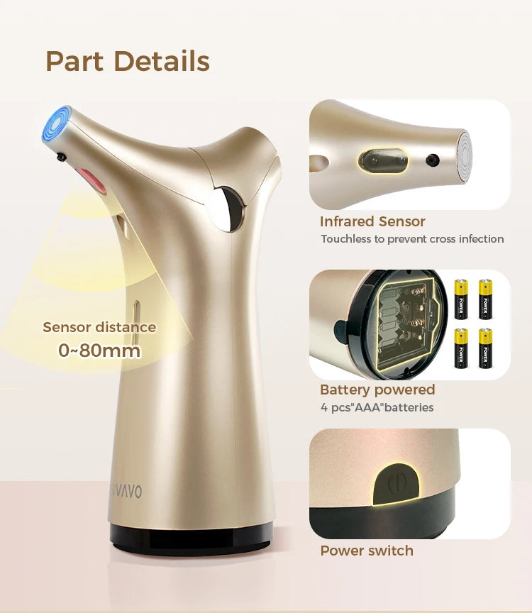 Svavo V - 476 紅外線自動感應皂液器 - 200ml 臺置式 白 / 銀 / 鎳三色可選