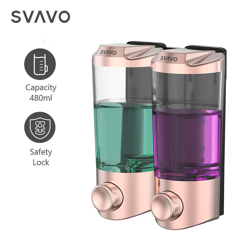 SVAVO V-9122 雙格手動皂液器 - 2x400ml 壁掛式 適用肥皂及消毒凝膠