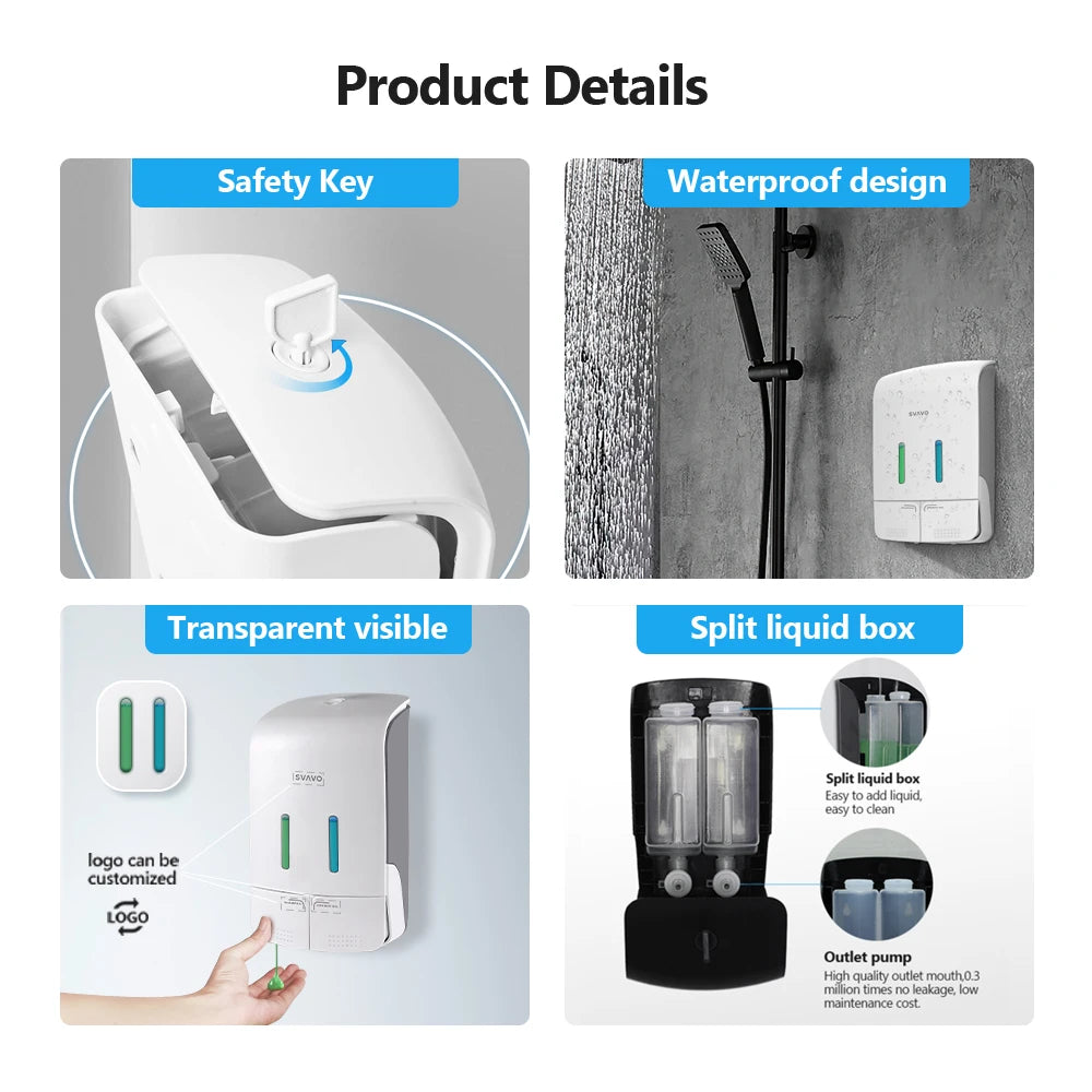 SVAVO PL-151052 批發雙頭手動皂液器 - 可補充式洗手乳分配器