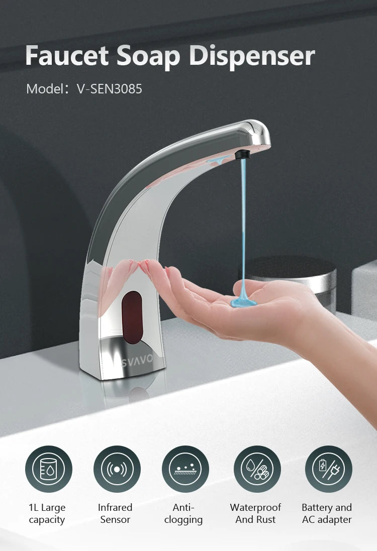 SVAVO V - SEN3085 自動感應皂液器 - 鋅合金材質 鉻色水龍頭式設計