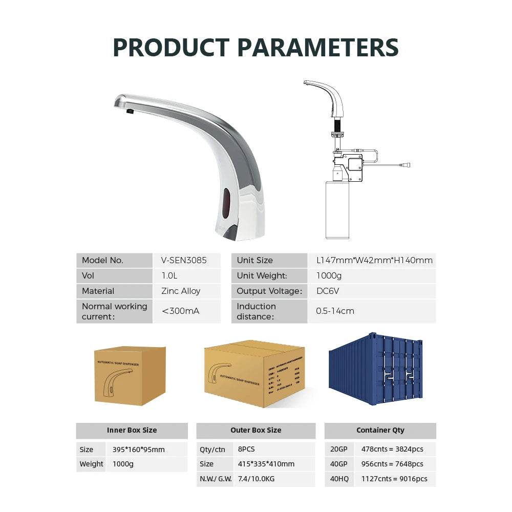 SVAVO V - SEN3085 自動感應皂液器 - 鋅合金材質 鉻色水龍頭式設計
