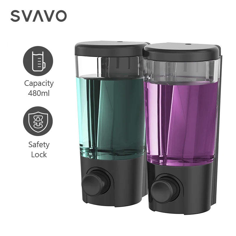 SVAVO V-9102 雙格手動皂液器 - 2×400ml 壁掛式 底部按壓 白 / 鉻色可選