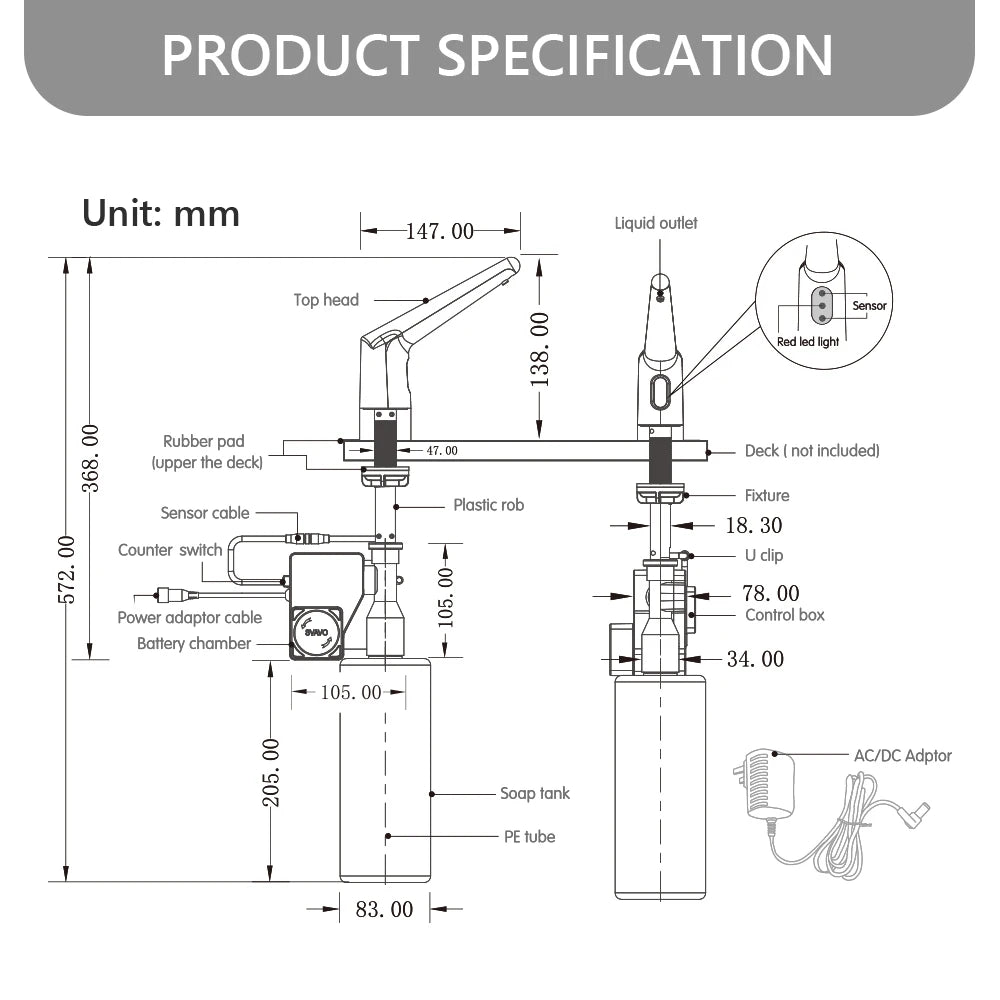 SVAVO V-SEN3075 自動水龍頭皂液器 - 1000ml 鋅合金鉻色款