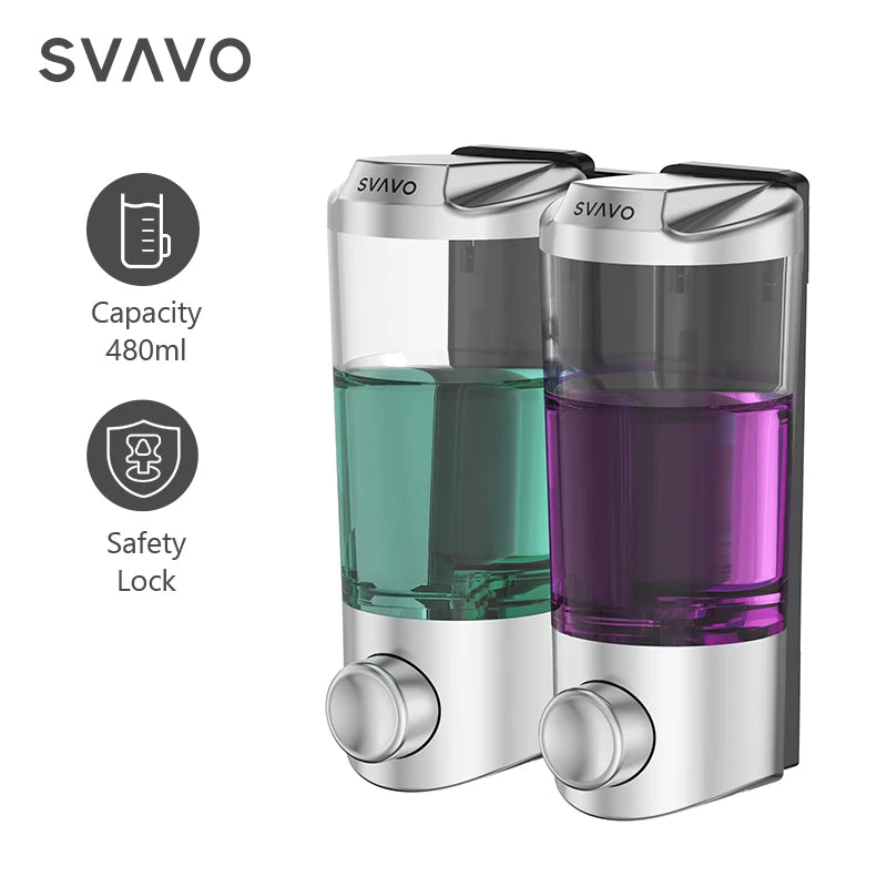 SVAVO V-9122 雙格手動皂液器 - 2x400ml 壁掛式 適用肥皂及消毒凝膠