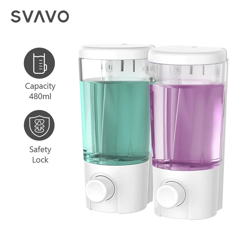 SVAVO V-9102 雙格手動皂液器 - 2×400ml 壁掛式 底部按壓 白 / 鉻色可選