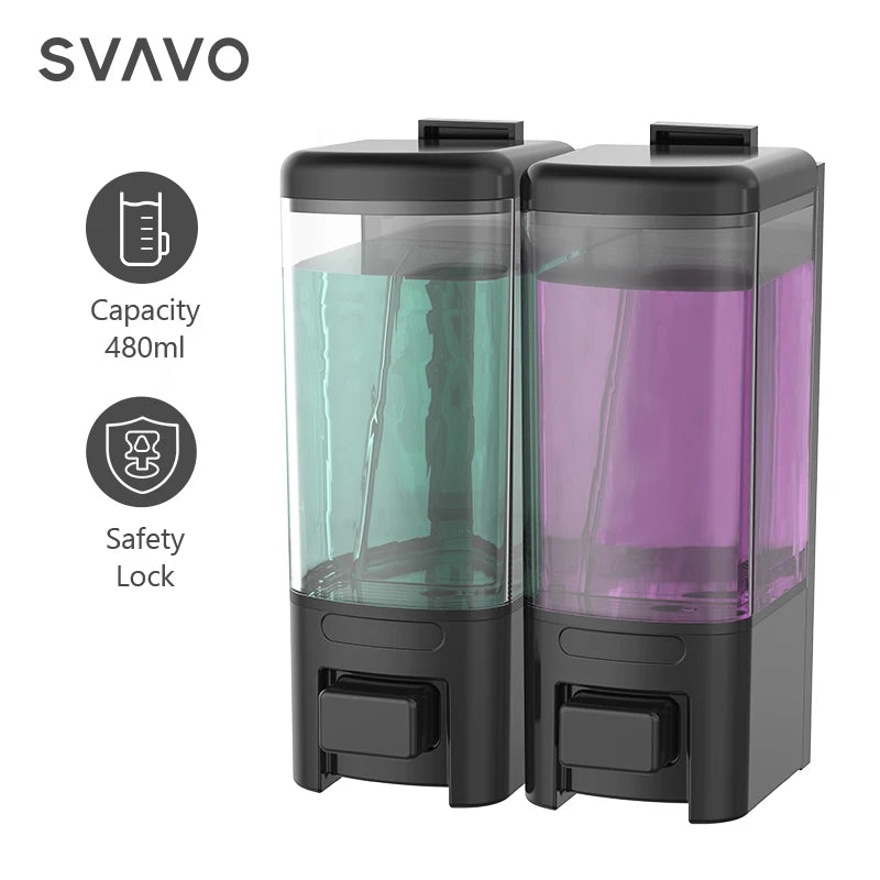 SVAVO V-8102 雙頭手動皂液器 - 500ml*2 壁掛式