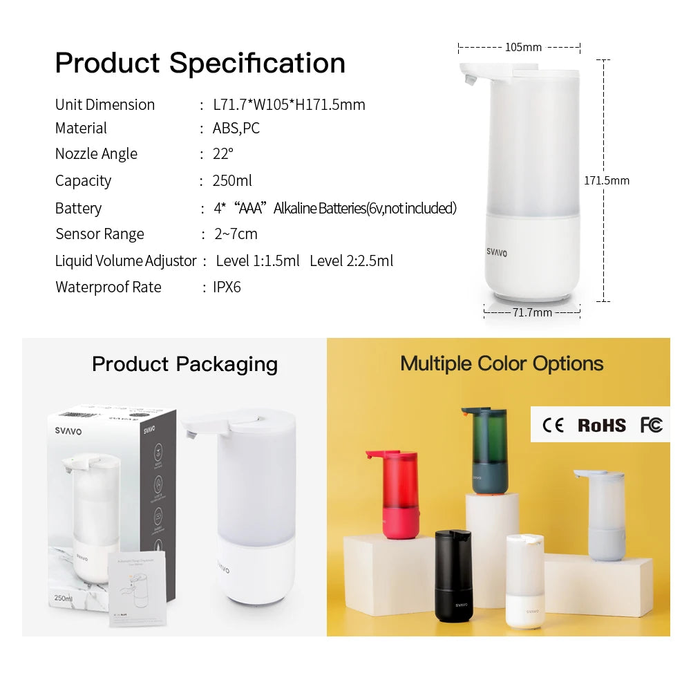 SVAVO V - 475 自動護膚浴室皁液器 - 250ml 多色可選