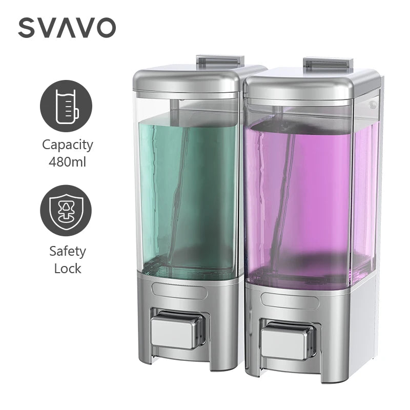 SVAVO V-8102 雙頭手動皂液器 - 500ml*2 壁掛式