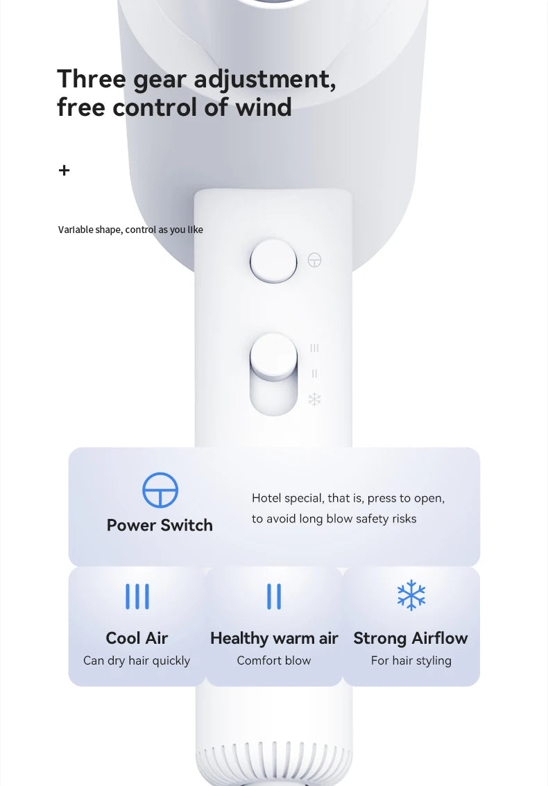 FaLin FL-1017 壁掛式折疊吹風機 - 低輻射高速款 1600W 3 檔調速 黑 / 白 / 灰三色