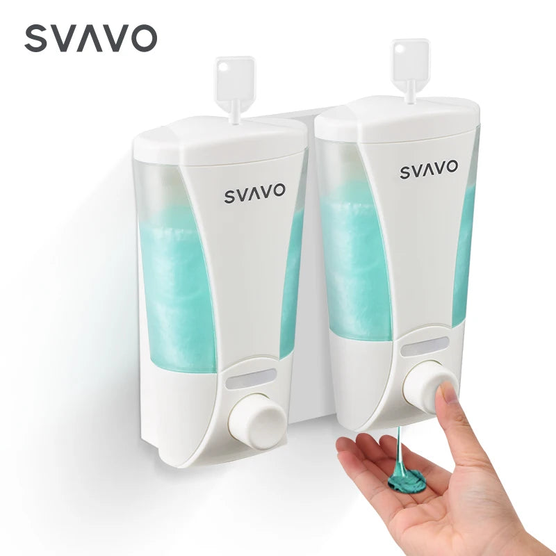 SVAVO V-4701-2 雙格手動皂液器 - 2×200ml 壁掛式 洗髮露 / 皂液通用 白 / 鉻色可選