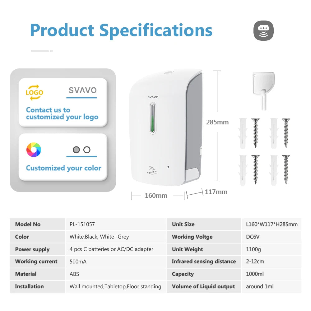 SVAVO PL - 151057 自動噴霧皂液器 - 1000ml 醫用可充 refillable 款