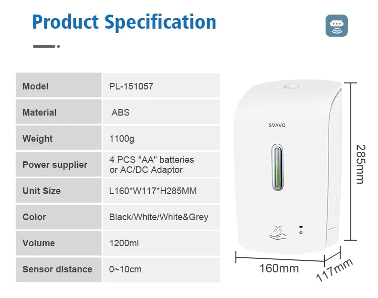 SVAVO PL - 151057 自動噴霧皂液器 - 1000ml 醫用可充 refillable 款