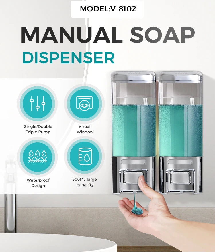 SVAVO V-8102 雙頭手動皂液器 - 500ml*2 壁掛式