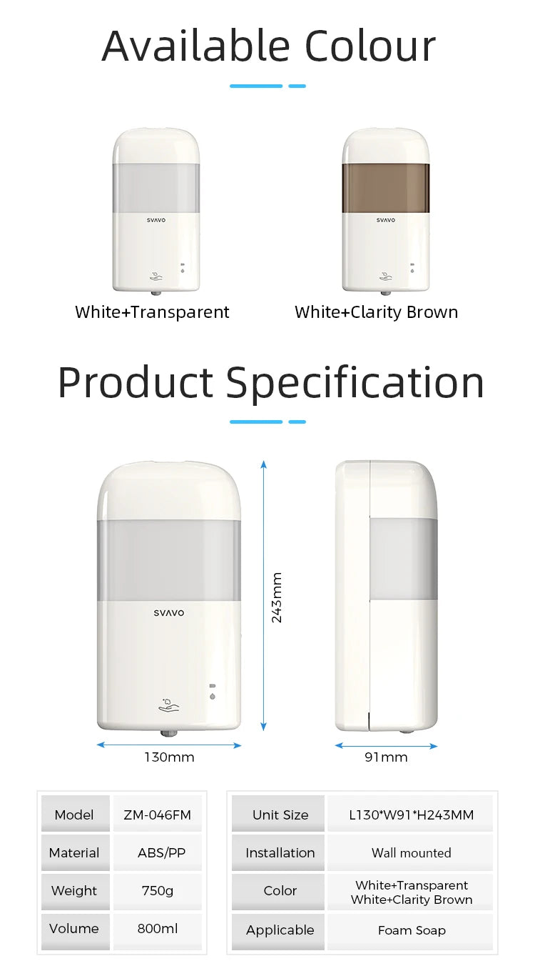 SVAVO ZM - 046FM 自動泡沫皂液器 - 800ml 時尚現代款