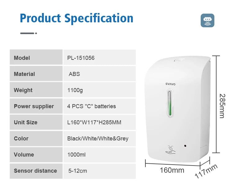 SVAVO PL-151056 自動泡沫皂液器 - 1000ml 大容量 可補充瓶設計