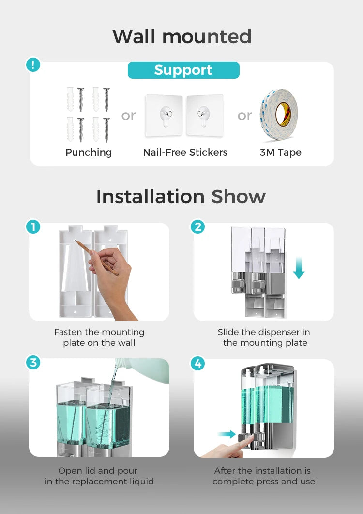 SVAVO V-8102 雙頭手動皂液器 - 500ml*2 壁掛式