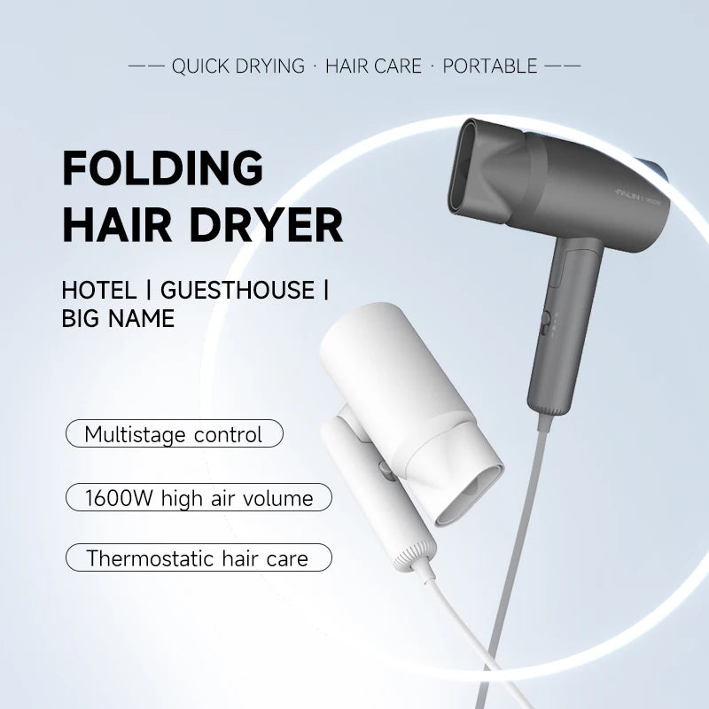 FaLin FL-1302 折疊式雙風嘴吹風機 - 1600W 3 檔調速 黑 / 白 / 灰三色 家用 / 酒店