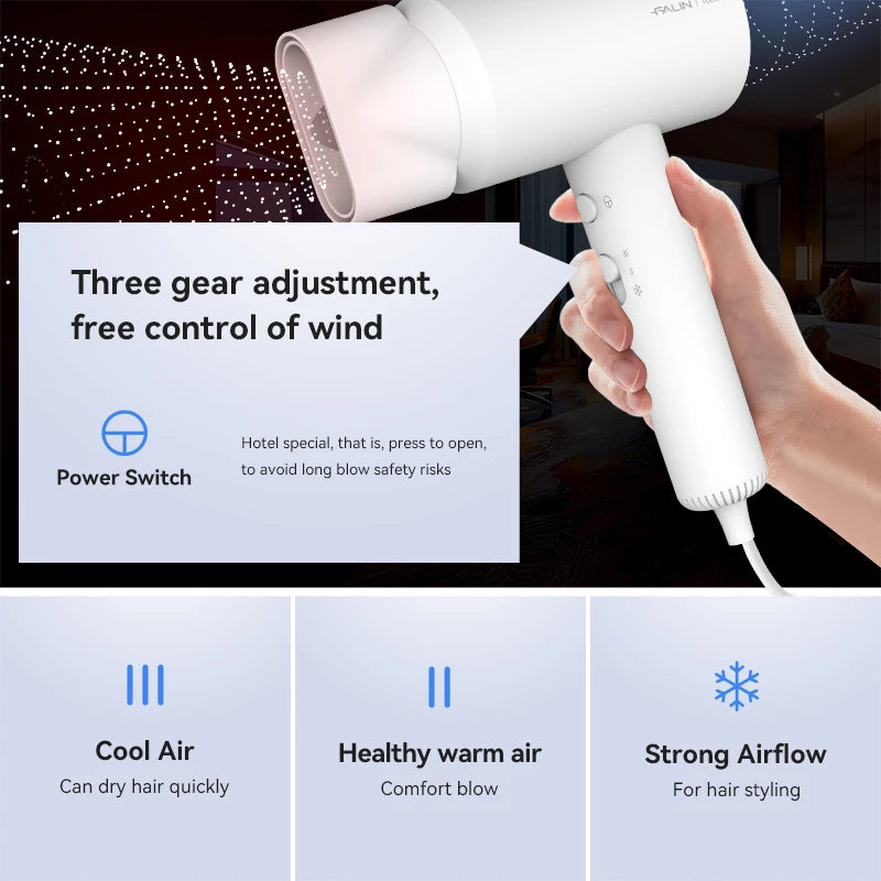 FaLin FL-1017 壁掛式折疊吹風機 - 低輻射高速款 1600W 3 檔調速 黑 / 白 / 灰三色