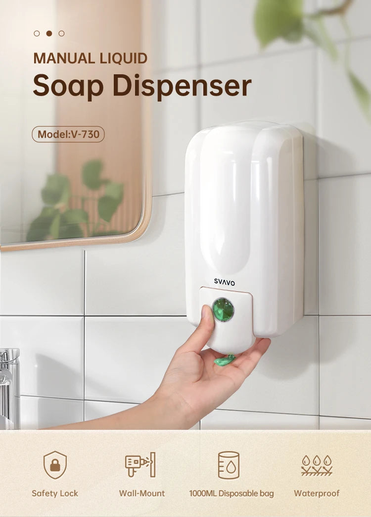 SVAVO V-730 手動液體皂液器 - 1000ml 壁掛式 現代白色款