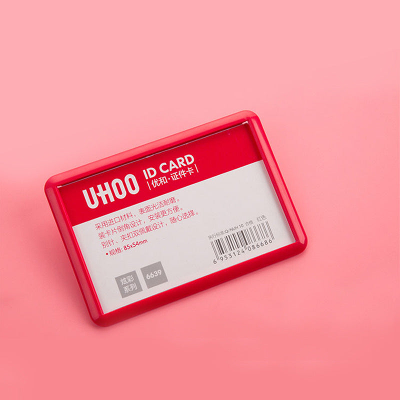 UHOO 6639 彩色別針胸牌 塑膠透明工作名牌 學生員工適用 內芯 85×54mm