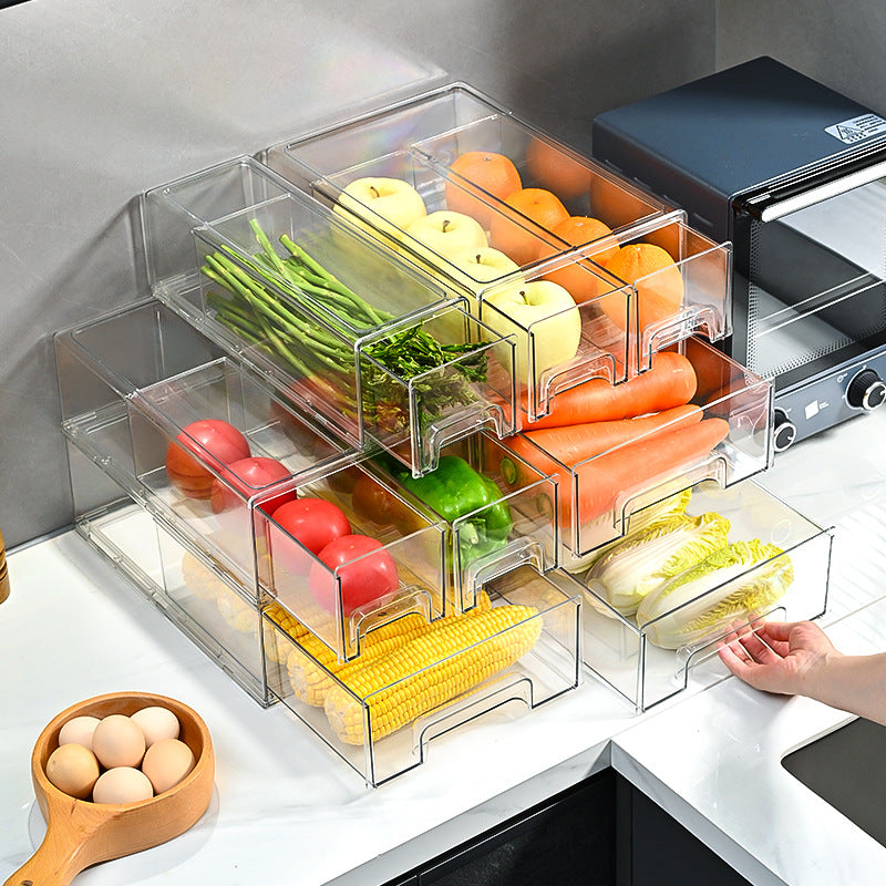抽屜式雪櫃保鮮收納盒｜廚房透明塑膠儲物盒 生果檯面分類整理盒 慳位神器
