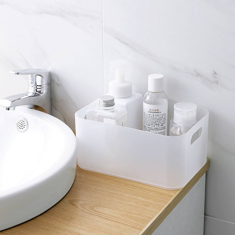 桌面收纳盒化妆品盒子塑料卧室磨砂分格带盖面膜盒子化妆台整理盒