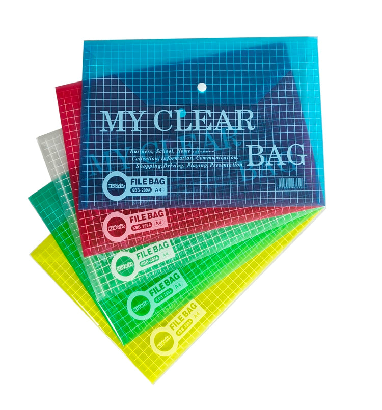 Kidario A4 橫式透明按扣彩色文件袋 KBB-209A 18C PP 材質 防水