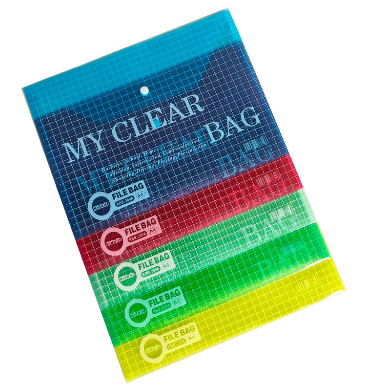 Kidario A4 橫式透明按扣彩色文件袋 KBB-209A 18C PP 材質 防水