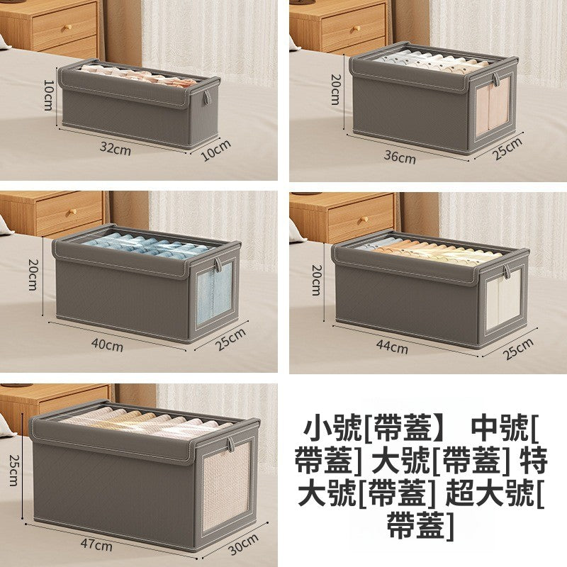 牛津布帶蓋可視窗收納箱｜特大號衣物整理箱 臥室衫褲防塵儲物盒 屋企衣櫃慳位神器