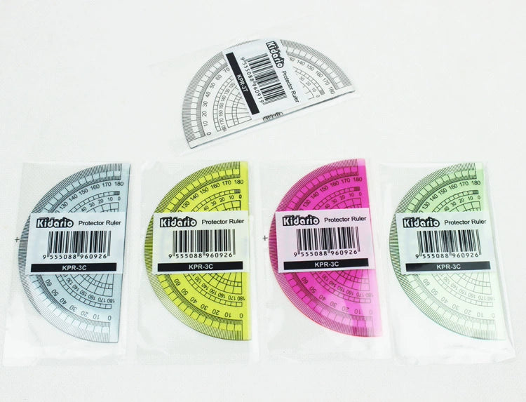 Kidario KPR-3C 彩色半圓尺 | 4 色混裝 直徑 100mm 量角繪圖專用