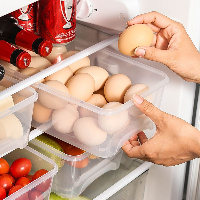 透明塑料冰箱收納盒｜內扣式抽屜設計 食品級冷凍盒 厨房雞蛋專用儲物盒 保鮮防潮