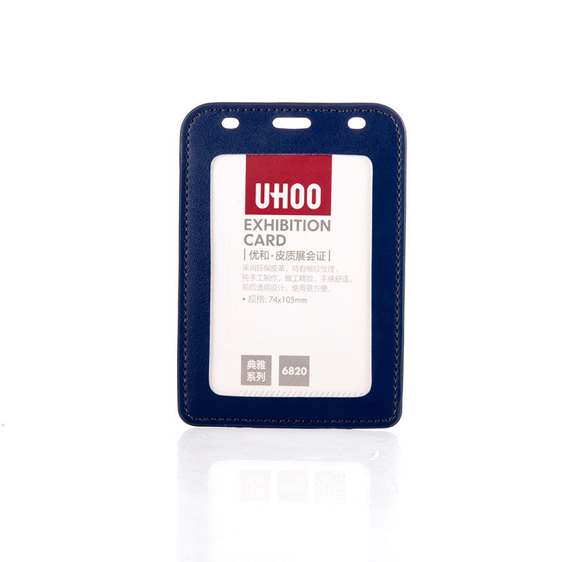 UHOO PU皮革證件卡套 單面雙透商務員工工牌胸牌 高檔學生卡套