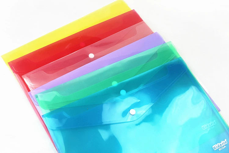 Kidario 803A-18C A4 橫式透明按扣彩色文件袋